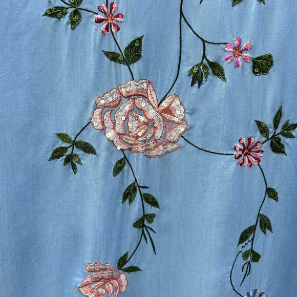 Zara Trafaluc Denimwear Floral Embroidered Kimono Light Denim Button Tie Small - Picture 11 of 16